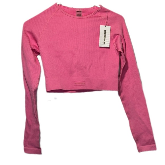 Nova Sport workout ribbed crop top long sleeve in pink - Picture 1 of 4